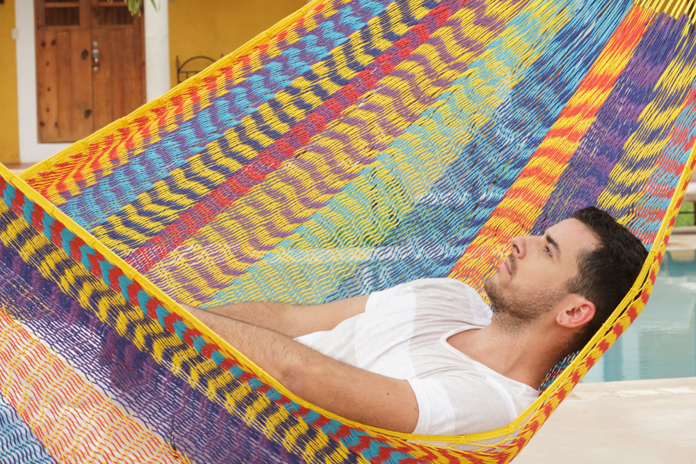 Mayan Legacy Extra Large Outdoor Cotton Hammock in Vibrant Confeti Design
