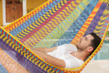 Mayan Legacy Extra Large Outdoor Cotton Hammock in Vibrant Confeti Design - 45-Degree Angle
