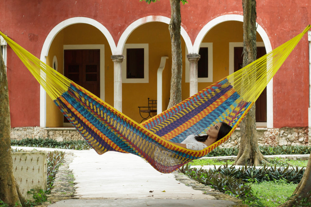 Mayan Legacy Extra Large Outdoor Cotton Hammock in Vibrant Confeti Design