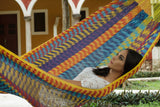 Mayan Legacy Extra Large Outdoor Cotton Hammock in Vibrant Confeti Design - Close-Up Angle