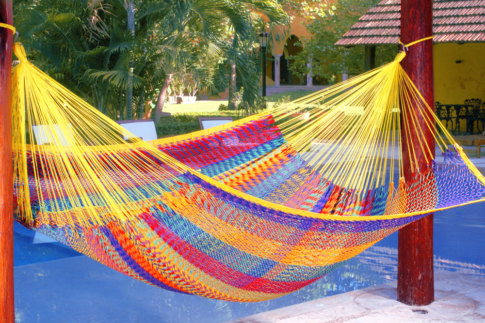 Mayan Legacy Extra Large Outdoor Cotton Hammock in Vibrant Confeti Design