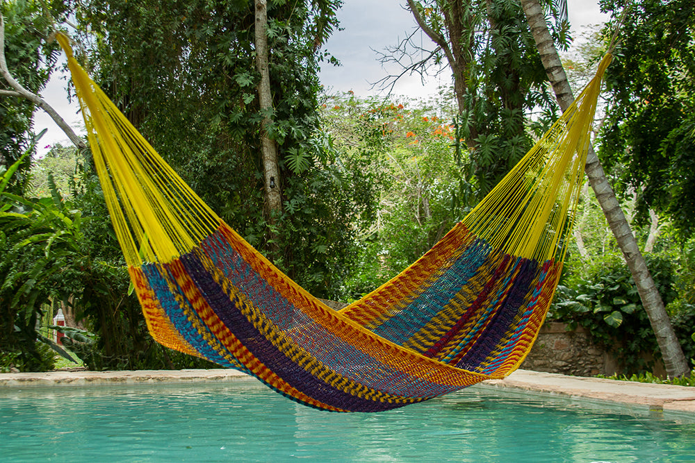Mayan Legacy Extra Large Outdoor Cotton Hammock in Vibrant Confeti Design