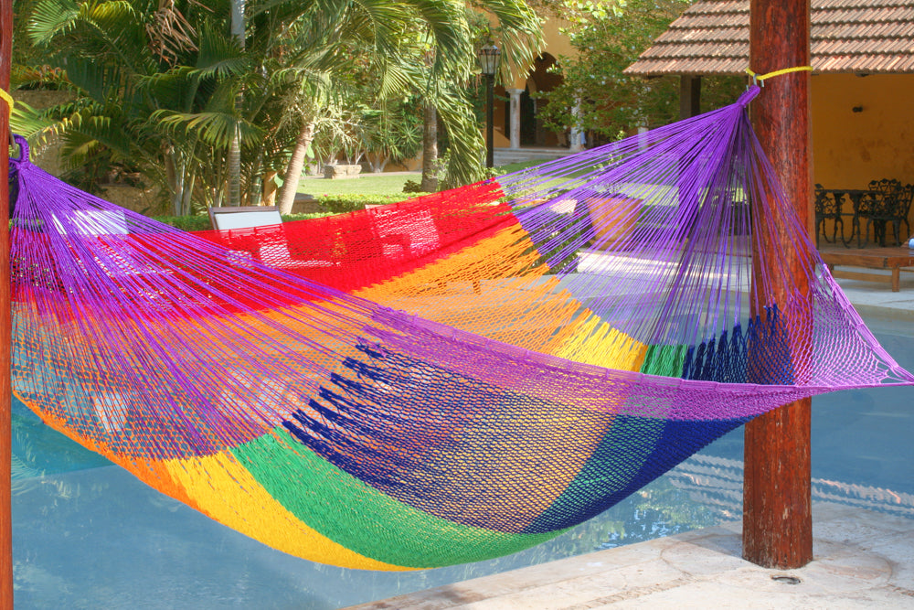 Vibrant Rainbow King Size Outdoor Cotton Hammock for Heavy Use