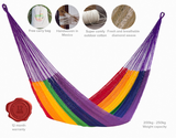Vibrant Rainbow King Size Outdoor Cotton Hammock for Heavy Use - Side View