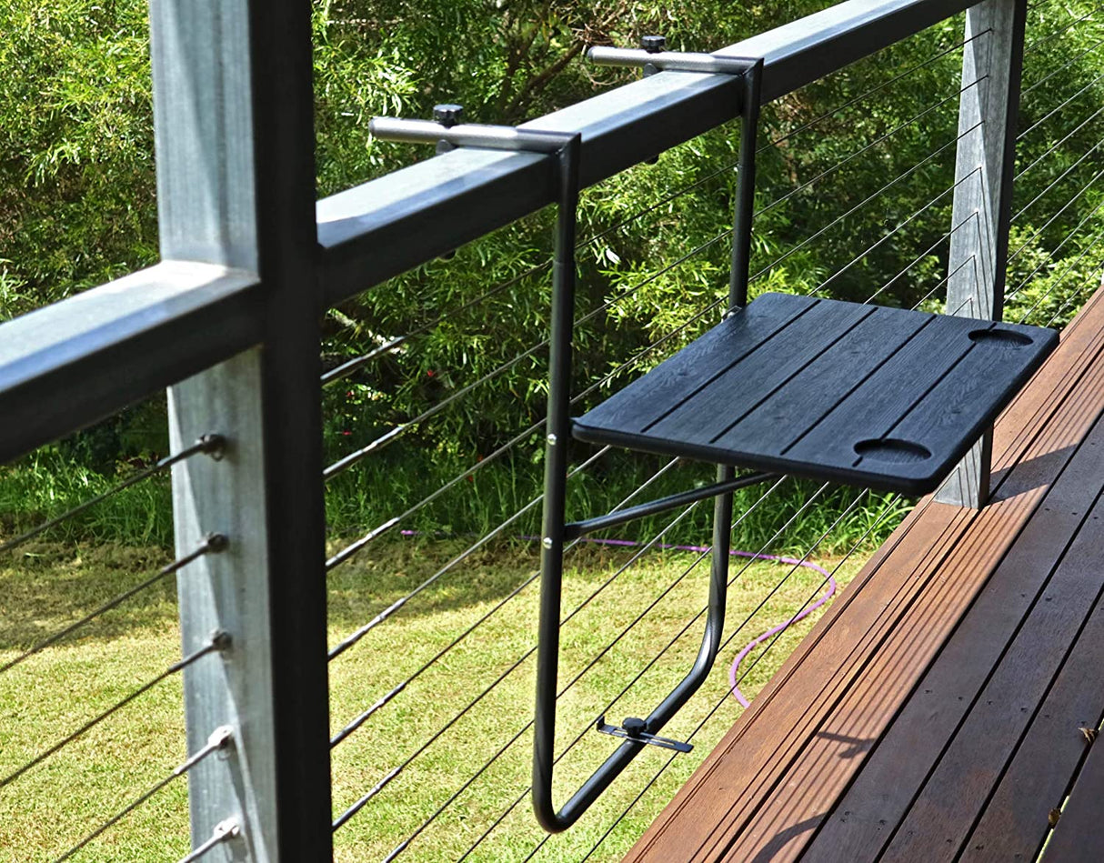 CARLA HOME Adjustable Balcony Table with Wood Grain Finish