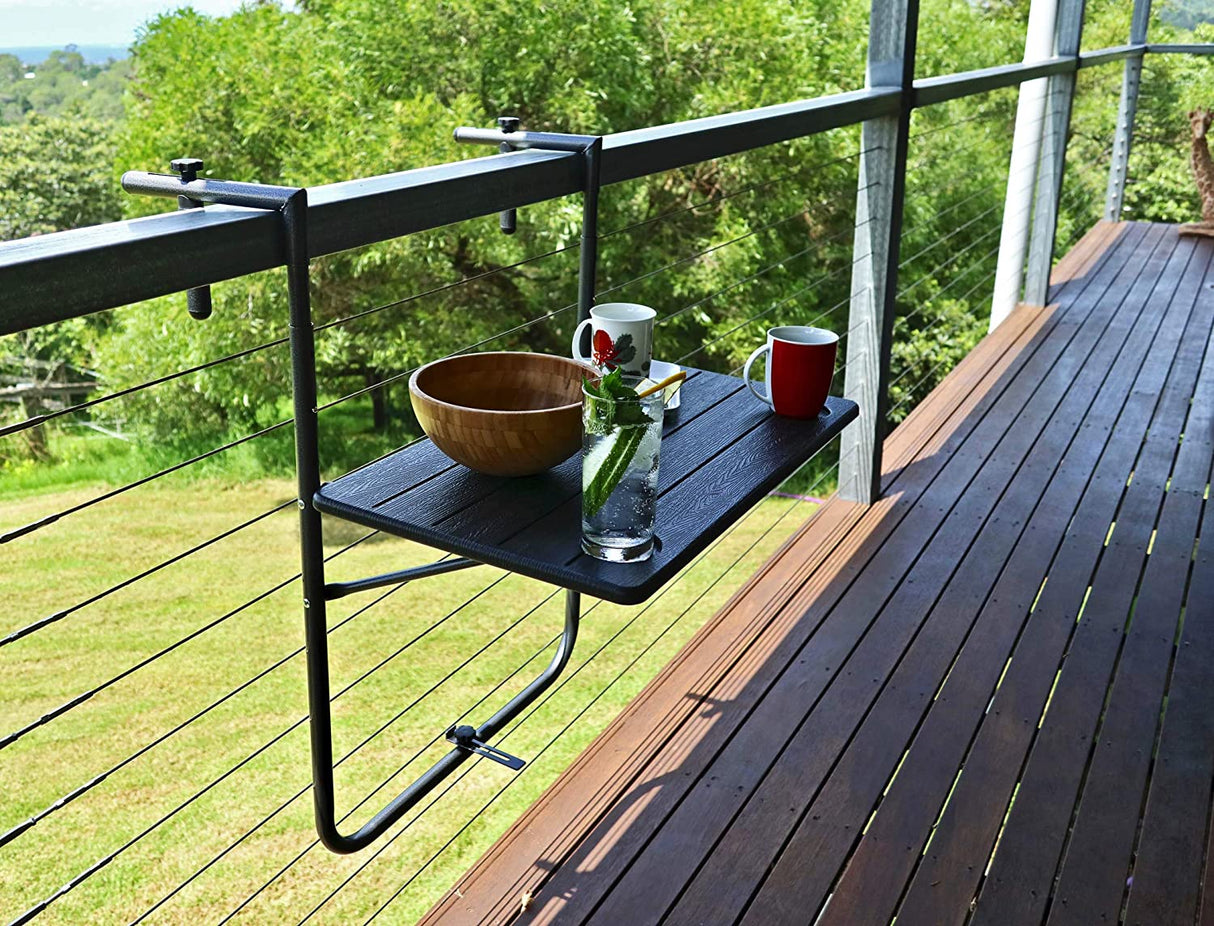 CARLA HOME Adjustable Balcony Table with Wood Grain Finish