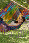 Mayan Legacy King Size Outdoor Cotton Mexican Resort Hammock With Fringe in Colorina Colour