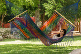 Mayan Legacy King Size Cotton Hammock with Elegant Fringe in Vibrant Mexicana Design - Top-Down View