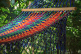 Mayan Legacy King Size Cotton Hammock with Elegant Fringe in Vibrant Mexicana Design - Rear View