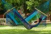 Mayan Legacy Queen Size Outdoor Cotton Mexican Resort Hammock With Fringe in Oceanica Colour