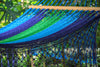 Mayan Legacy Queen Size Outdoor Cotton Mexican Resort Hammock With Fringe in Oceanica Colour
