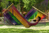 Mayan Legacy King Size Outdoor Cotton Mexican Resort Hammock With Fringe in Rainbow Colour