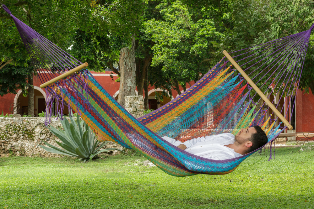 Mayan Legacy Colorina Queen Size Outdoor Cotton Hammock - No Fringe, Perfect for Relaxation