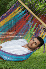 Mayan Legacy Colorina Queen Size Outdoor Cotton Hammock - No Fringe, Perfect for Relaxation - Top-Down View