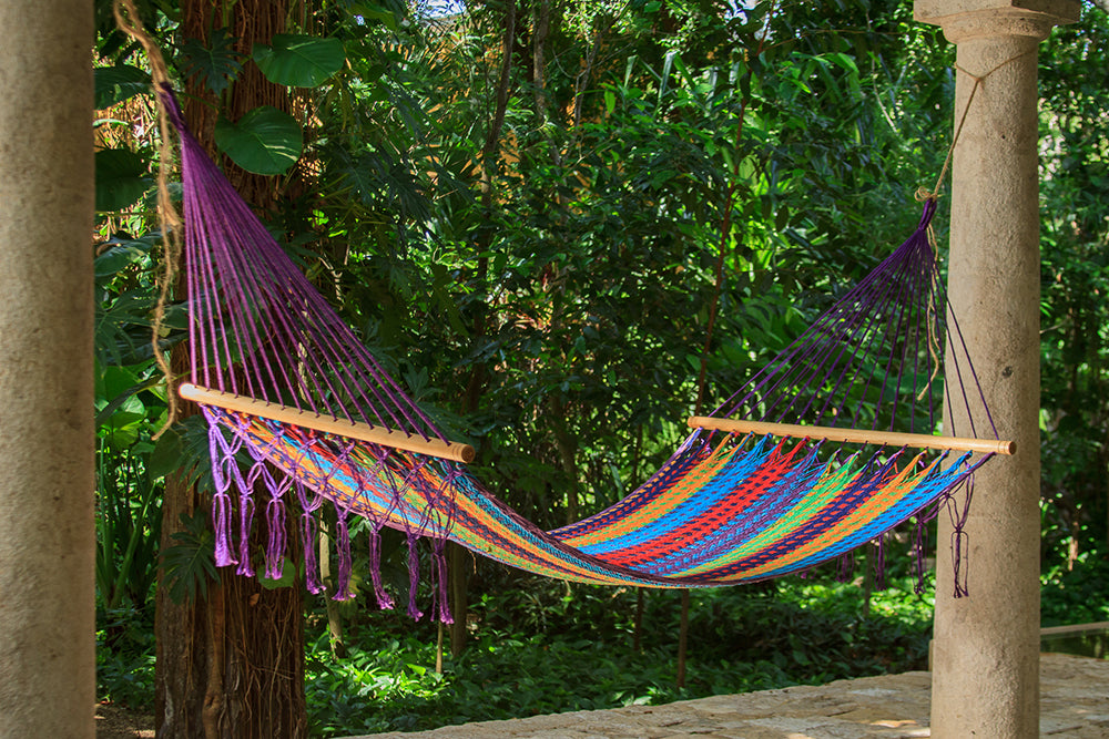 Mayan Legacy Colorina Queen Size Outdoor Cotton Hammock - No Fringe, Perfect for Relaxation
