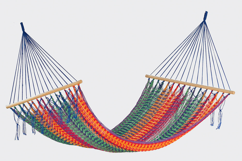 Mayan Legacy Mexicana Queen Size Outdoor Cotton Hammock - No Fringe Design for Patio Relaxation