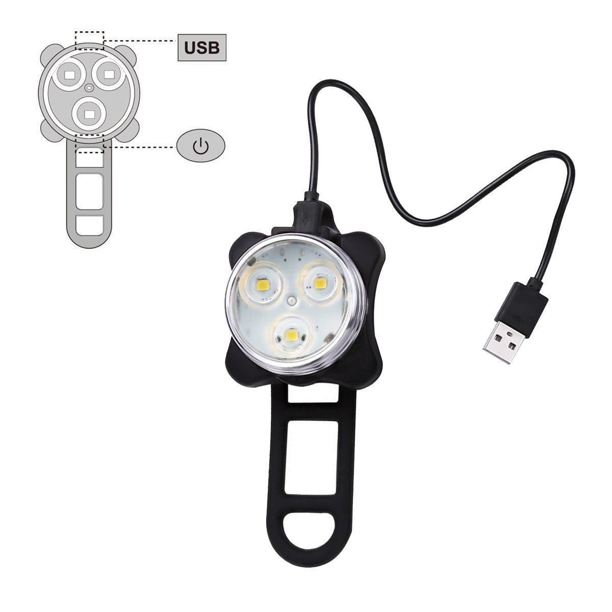 USB Rechargeable Waterproof Front and Rear Bicycle Lights with IPX4 Protection