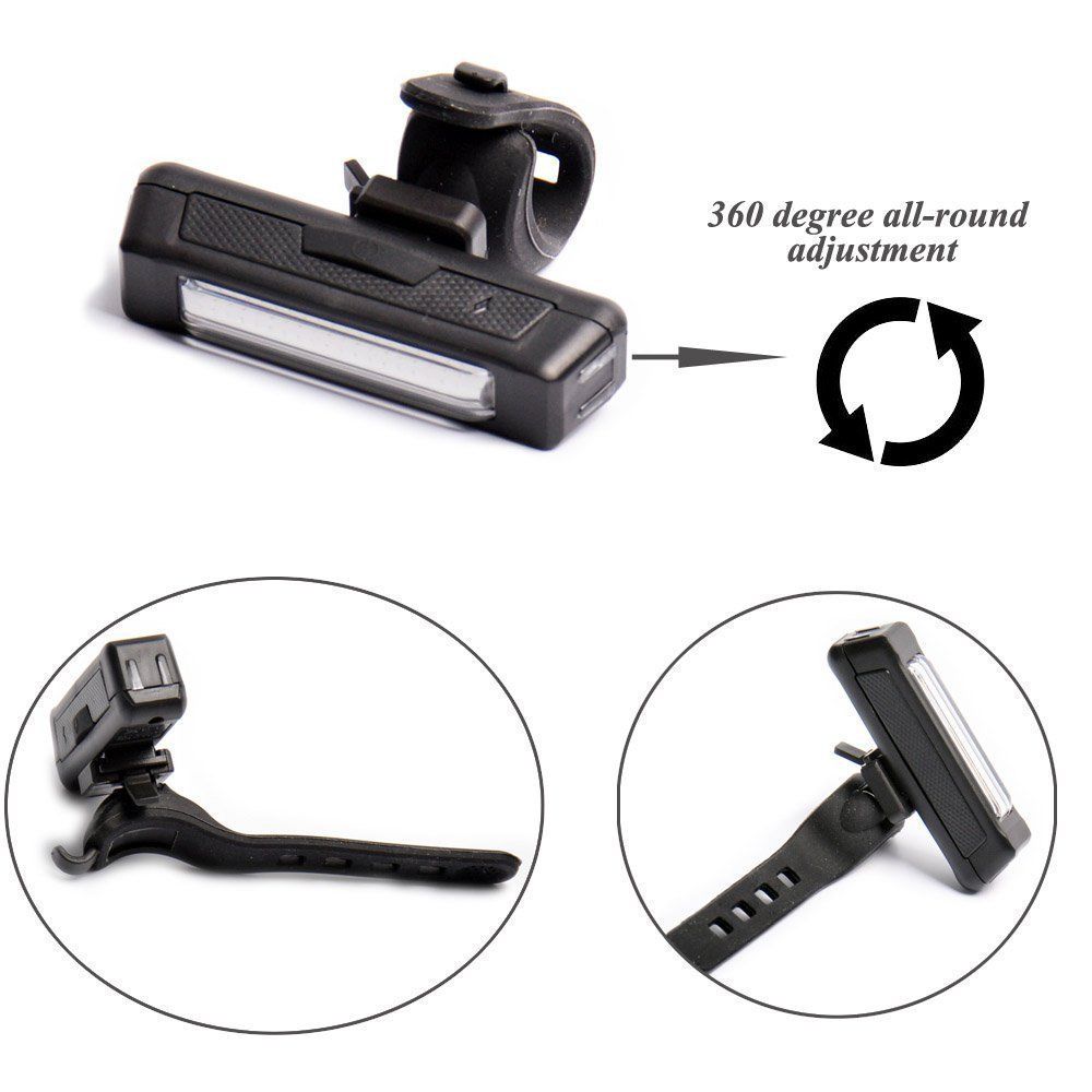 USB Rechargeable LED Bicycle Light Set with Front Headlight and Rear Taillight - Wide Beam Safety Kit