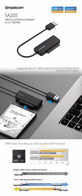 Compact USB 3.0 to SATA Adapter for 2.5 SSD/HDD - Simplecom SA205 - Top-Down View