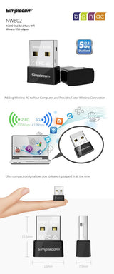 Simplecom NW602 AC600 Dual Band Nano USB Wireless Network Adapter - Rear View