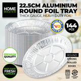 Home Master Premium 22.5cm Round Aluminium Foil Trays - 144 Pack for Cooking and Baking - Front View