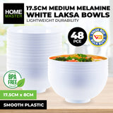 Home Master 48-Piece Durable Melamine Laksa Bowls - Lightweight, Scratch & Chip Resistant, 17.5cm - Front View