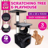 Multi-Level Cat Scratching Post and Playhouse - 92 x 35cm Fun Climbing Retreat - Front View