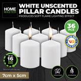 Home Master 36-Pack White Unscented Pillar Candles with 16-Hour Burn Time - 7cm - Front View
