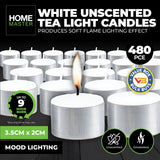 Home Master 480 Unscented White Tealight Candles for Weddings and Celebrations - Front View