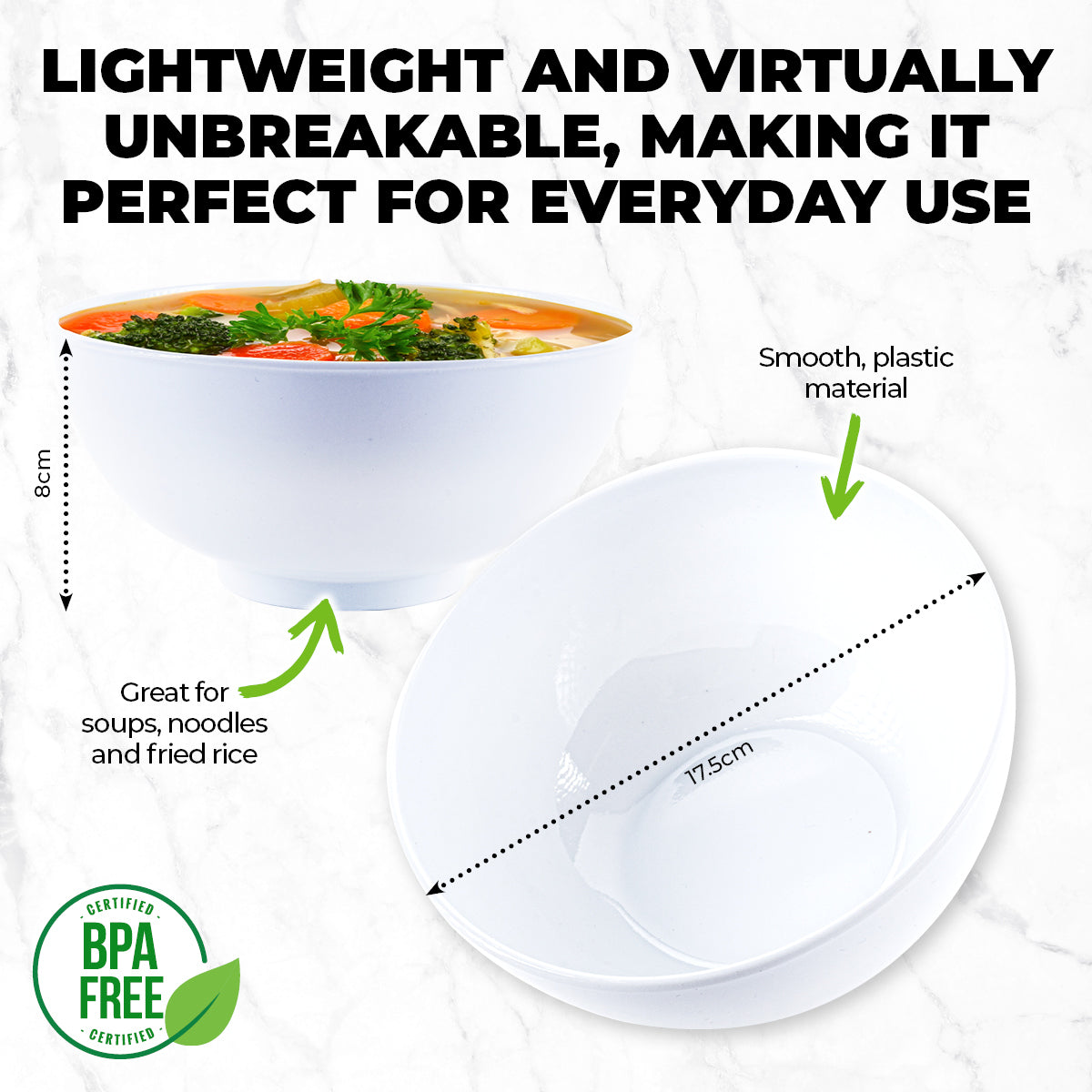 Home Master 48-Piece Durable Melamine Laksa Bowls - Lightweight, Scratch & Chip Resistant, 17.5cm