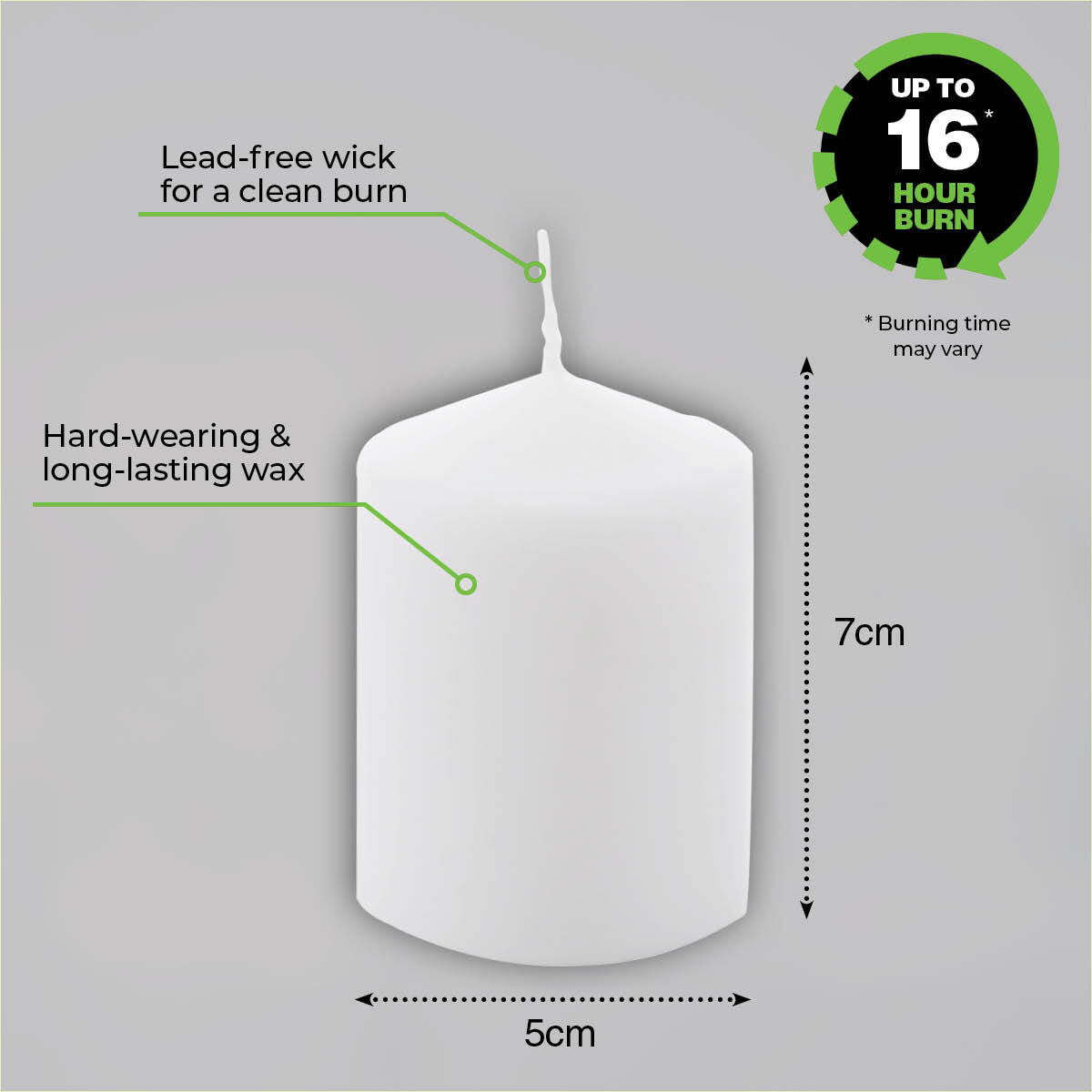 Home Master 36-Pack White Unscented Pillar Candles with 16-Hour Burn Time - 7cm