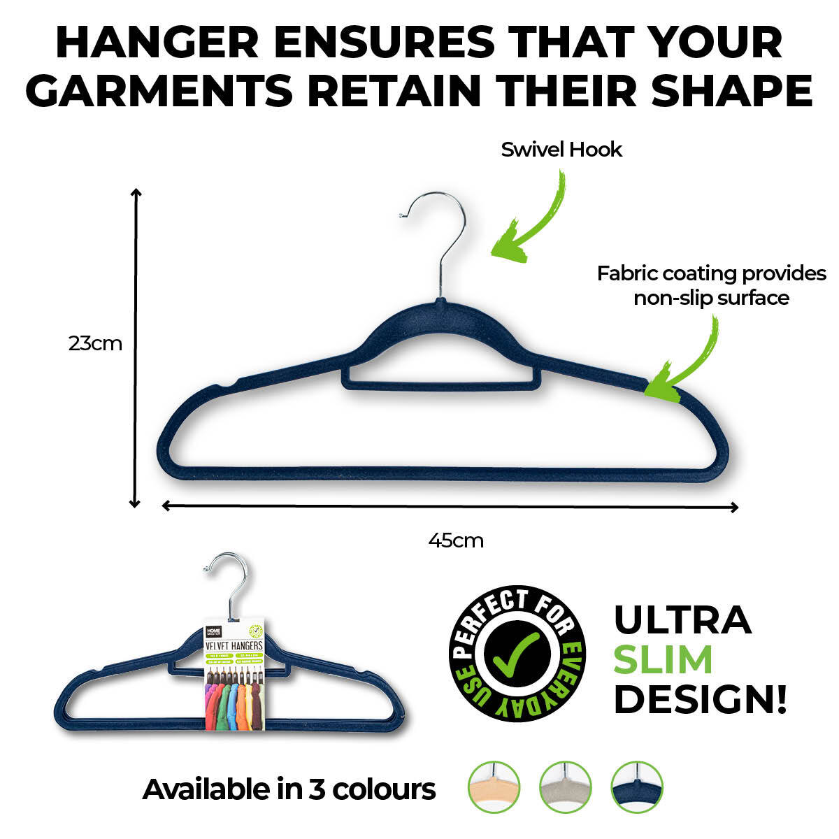 Home Master 96-Piece Non-Slip Velvet Hangers with Slim Design and Swivel Hooks - 45cm