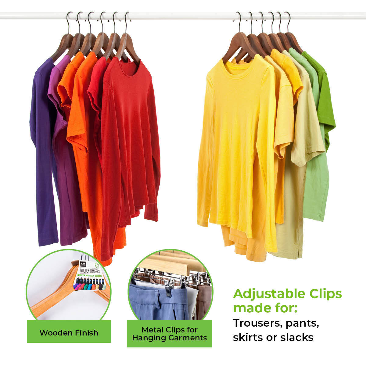 Home Master 72-Piece Adjustable Wooden Hangers with Swivel Hooks and Clips