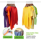 Home Master 72-Piece Adjustable Wooden Hangers with Swivel Hooks and Clips - Top-Down View