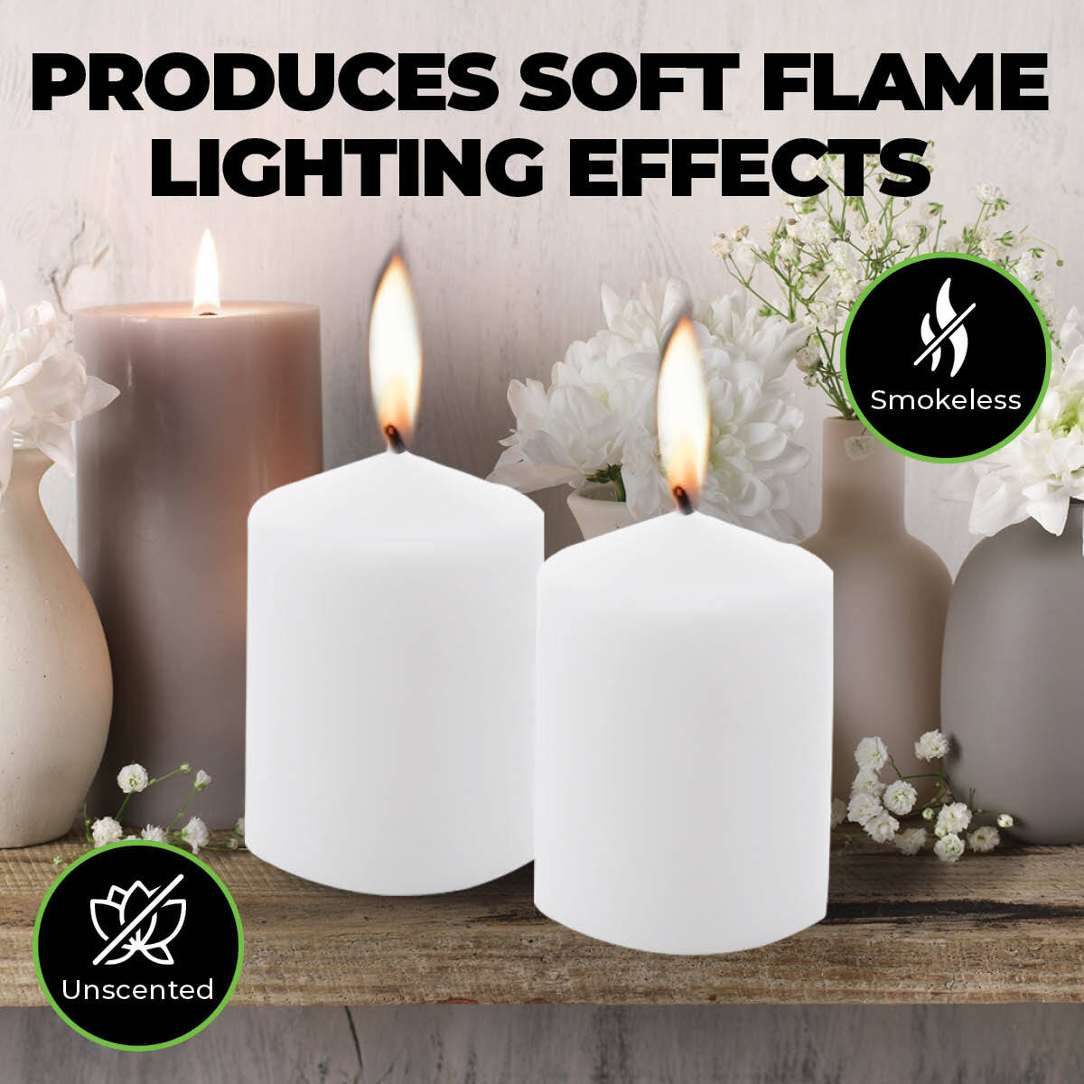 Home Master 36-Pack White Unscented Pillar Candles with 16-Hour Burn Time - 7cm