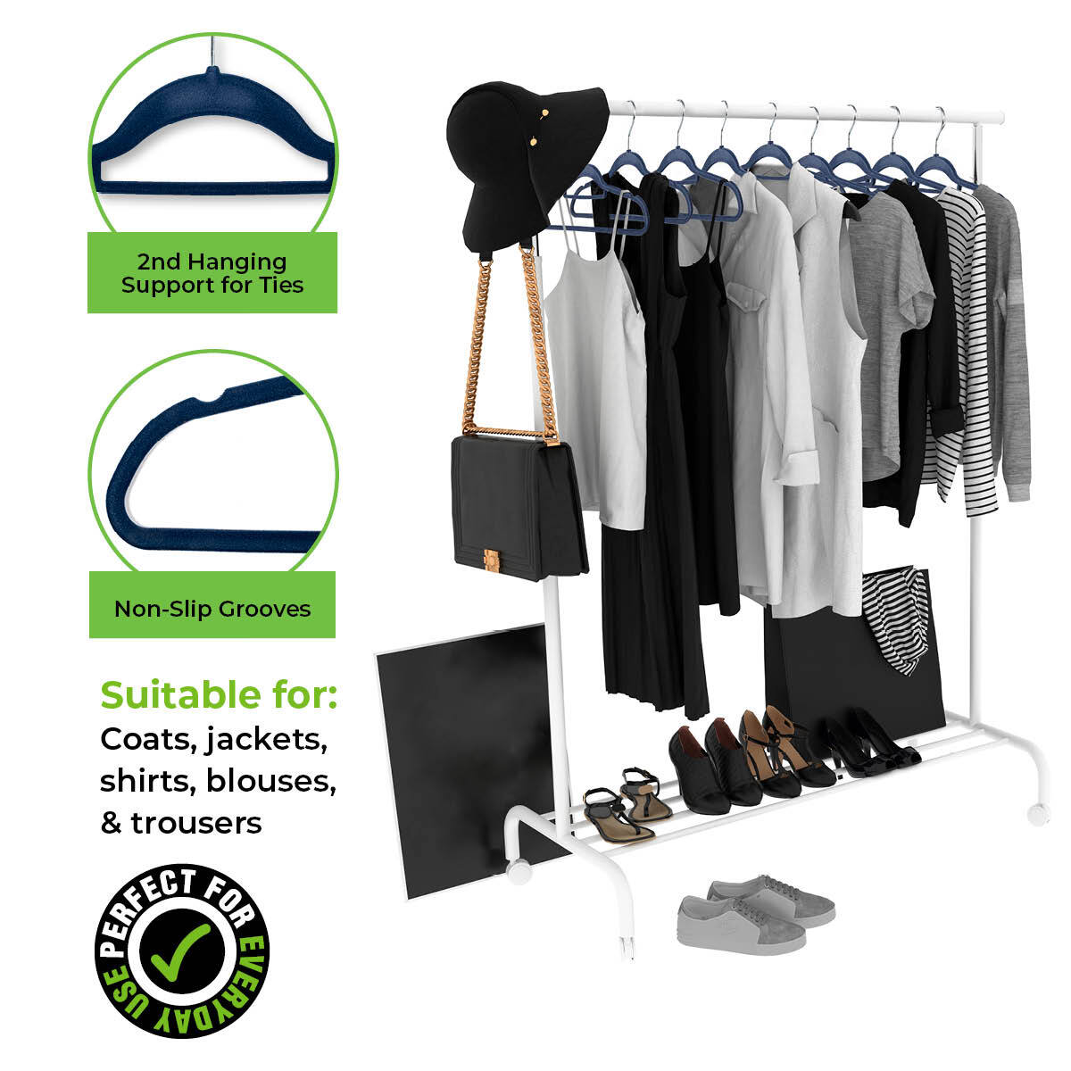 Home Master 96-Piece Non-Slip Velvet Hangers with Slim Design and Swivel Hooks - 45cm