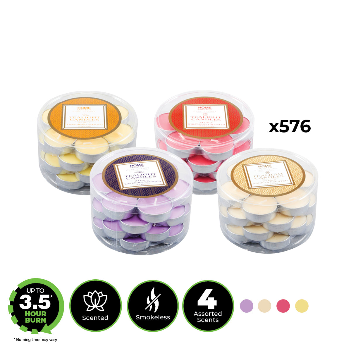 Multicolor Aromatic Tealight Candle Set for Home Decoration and Special Events - 576 Pack