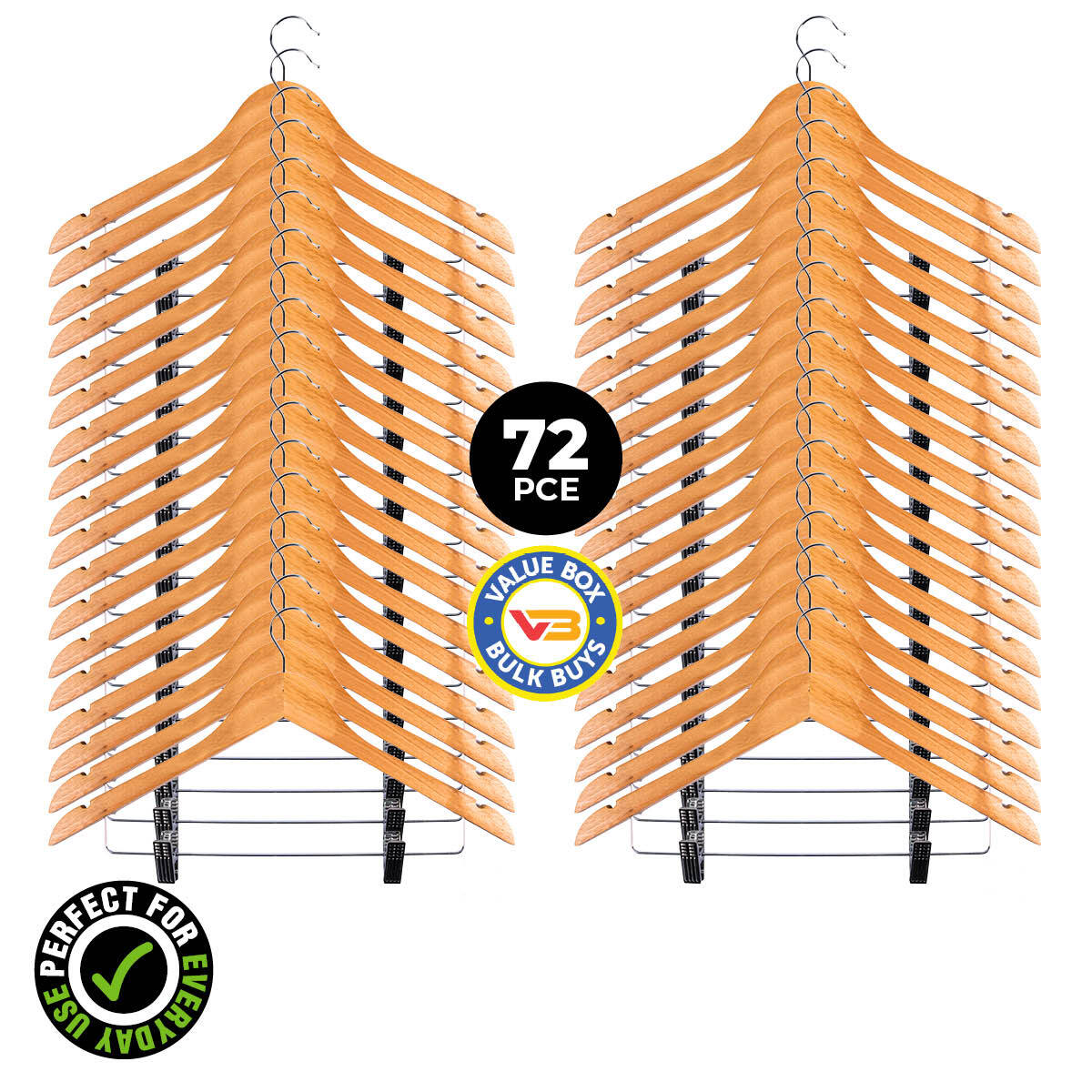 Home Master 72-Piece Adjustable Wooden Hangers with Swivel Hooks and Clips