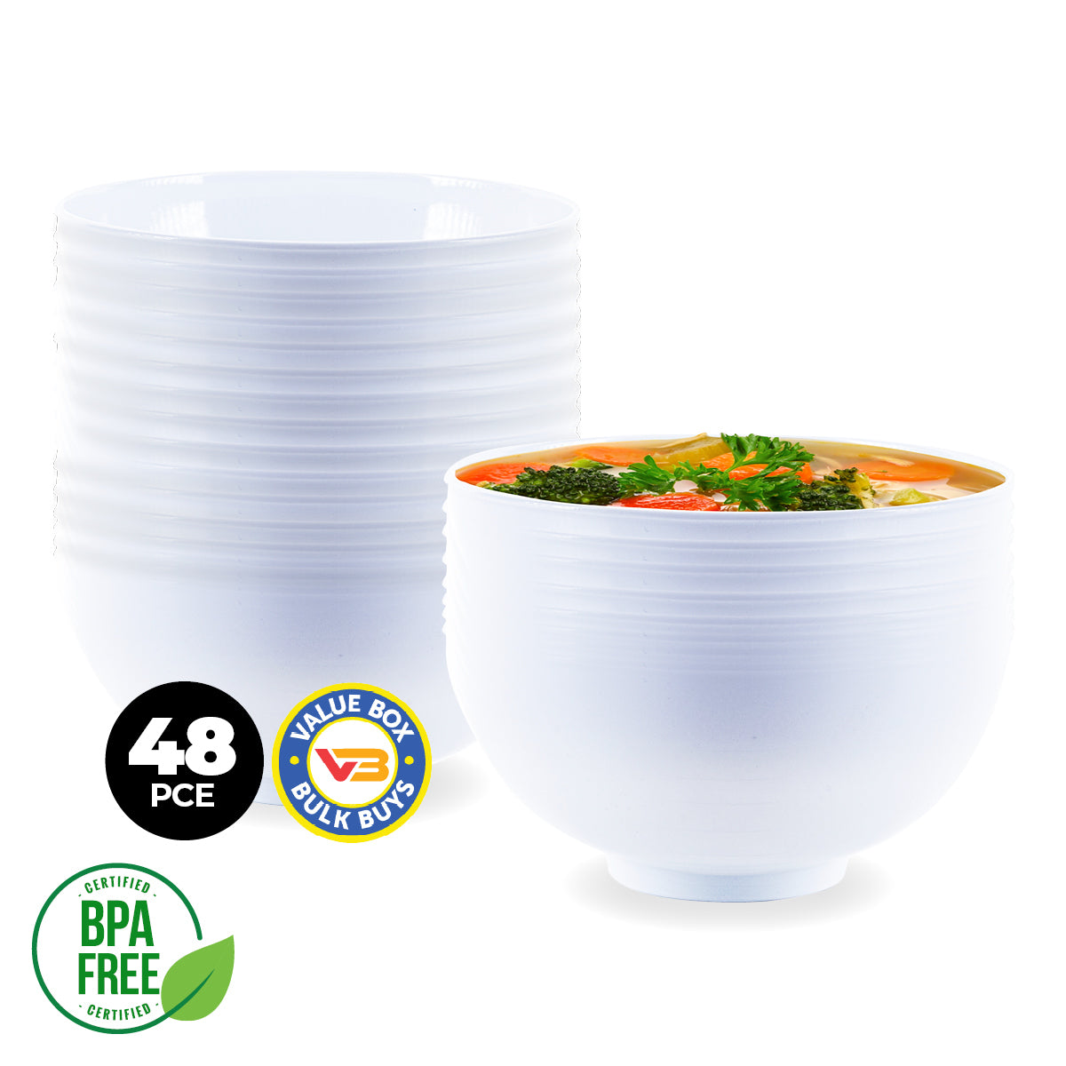 Home Master 48-Piece Durable Melamine Laksa Bowls - Lightweight, Scratch & Chip Resistant, 17.5cm