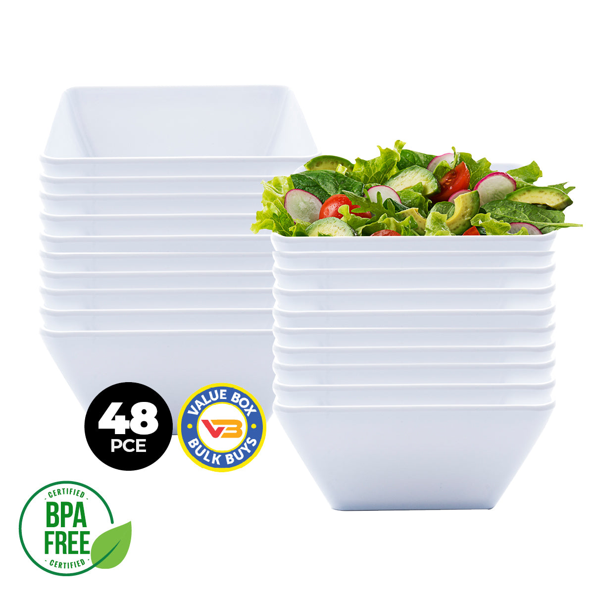Home Master 48-Piece Lightweight Square Melamine Bowls - 15cm Durable and Unbreakable